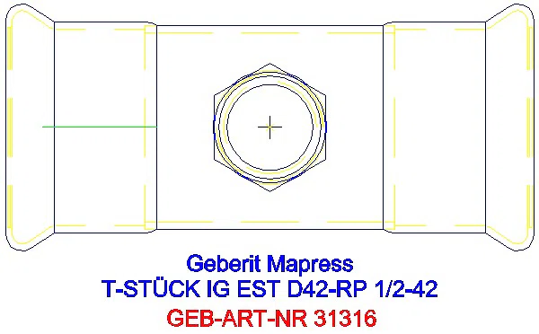 GE Mapress Edelstahl T-Stück mit IG d42-Rp1/2-42_31316_G
