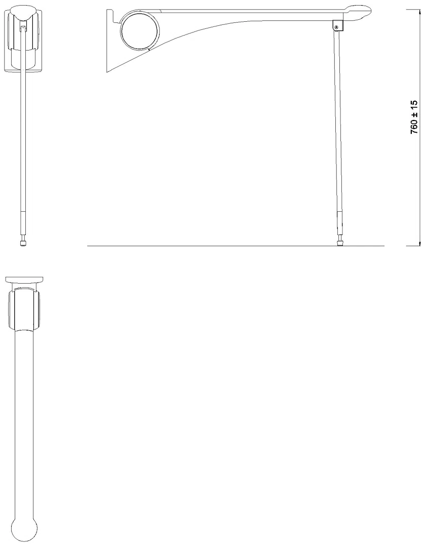 HEWI SK-Griff Premium,850, m.Bodenstütze Montagehöhe h=760mm weiß hgl-wem