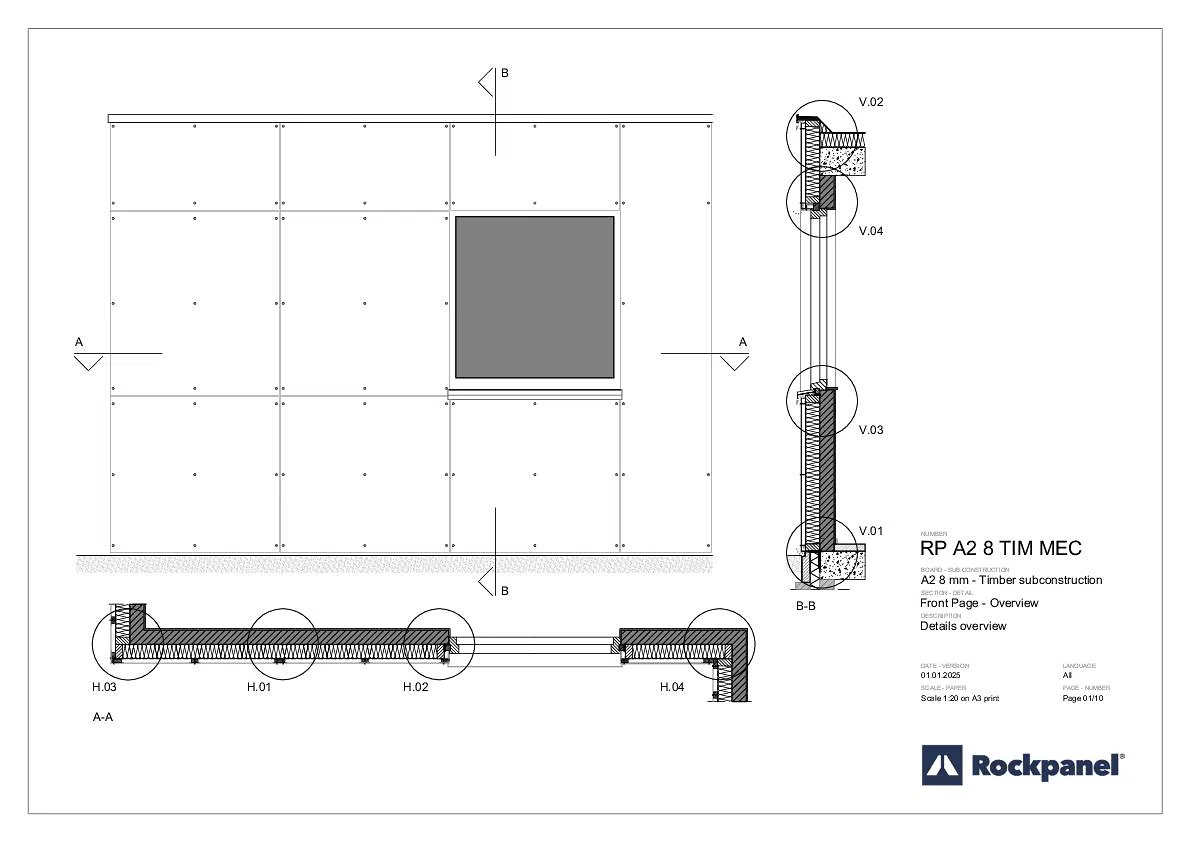 Rockpanel A2 8 mm-Platte, Holz-Unterkonstruktion, mechanische Befestigung