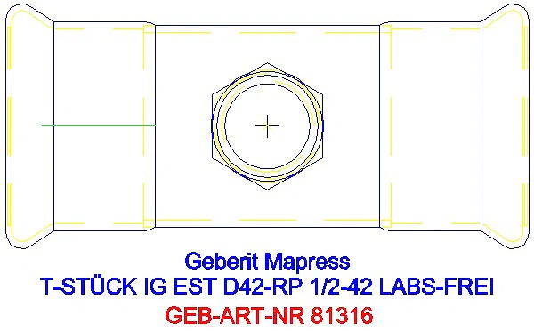 GE Mapress Edelstahl T-Stück mit IG (LABS-frei) d42-Rp1/2-42_81316_G