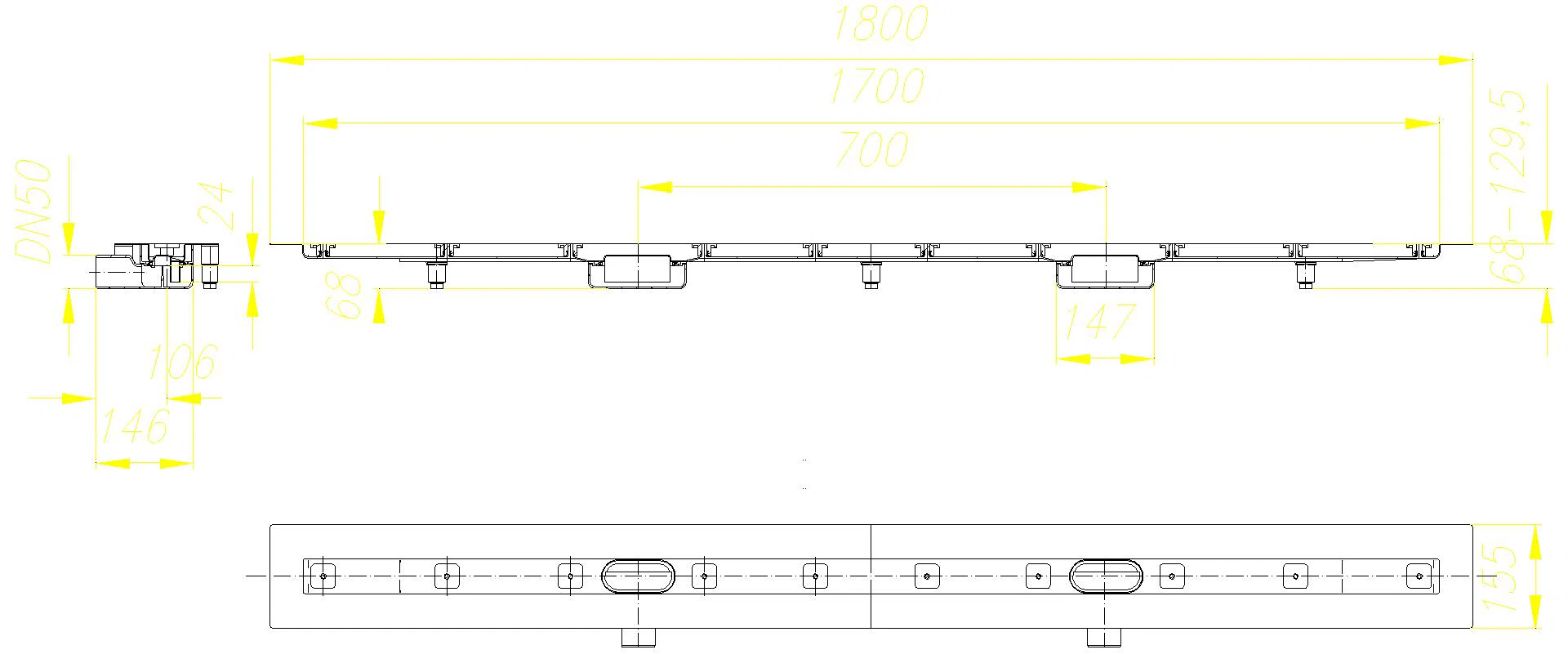 DALLMER Duschrinne CeraLine Nano F Duo 1700 mm, DN 50