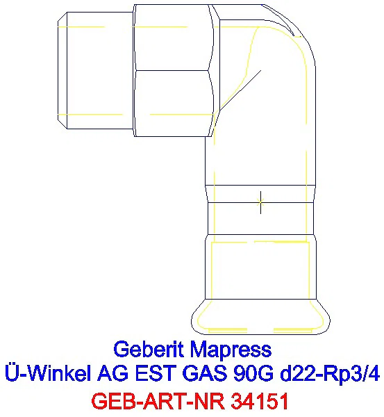GE Mapress Edelstahl Übergangswinkel 90Gr mit AG (Gas) d22-R3/4_34151_A