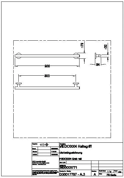 Haltegriff, MEDCARE, Edelstahl, grau, 906x72x84 mm, Griffbreite 900 mm, MEDC0004
