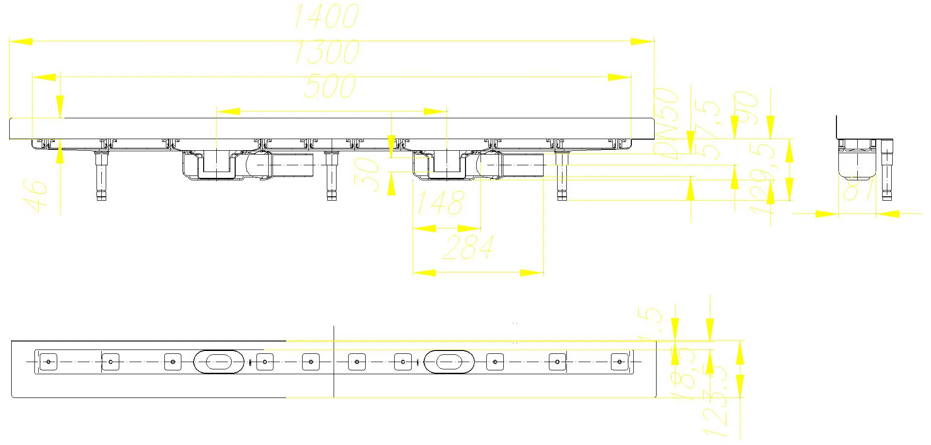DALLMER Duschrinne CeraLine Plan W Duo 1300 mm, DN 50