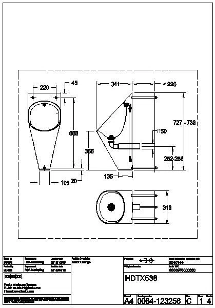 Urinal, HEAVY DUTY, Edelstahl, Spritzkopf, 313x732x342 mm, Hw.-Mont., HDTX538
