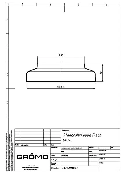 Kupfer Standrohrkappe ø80/116 flach, #Art.Nr. 60702