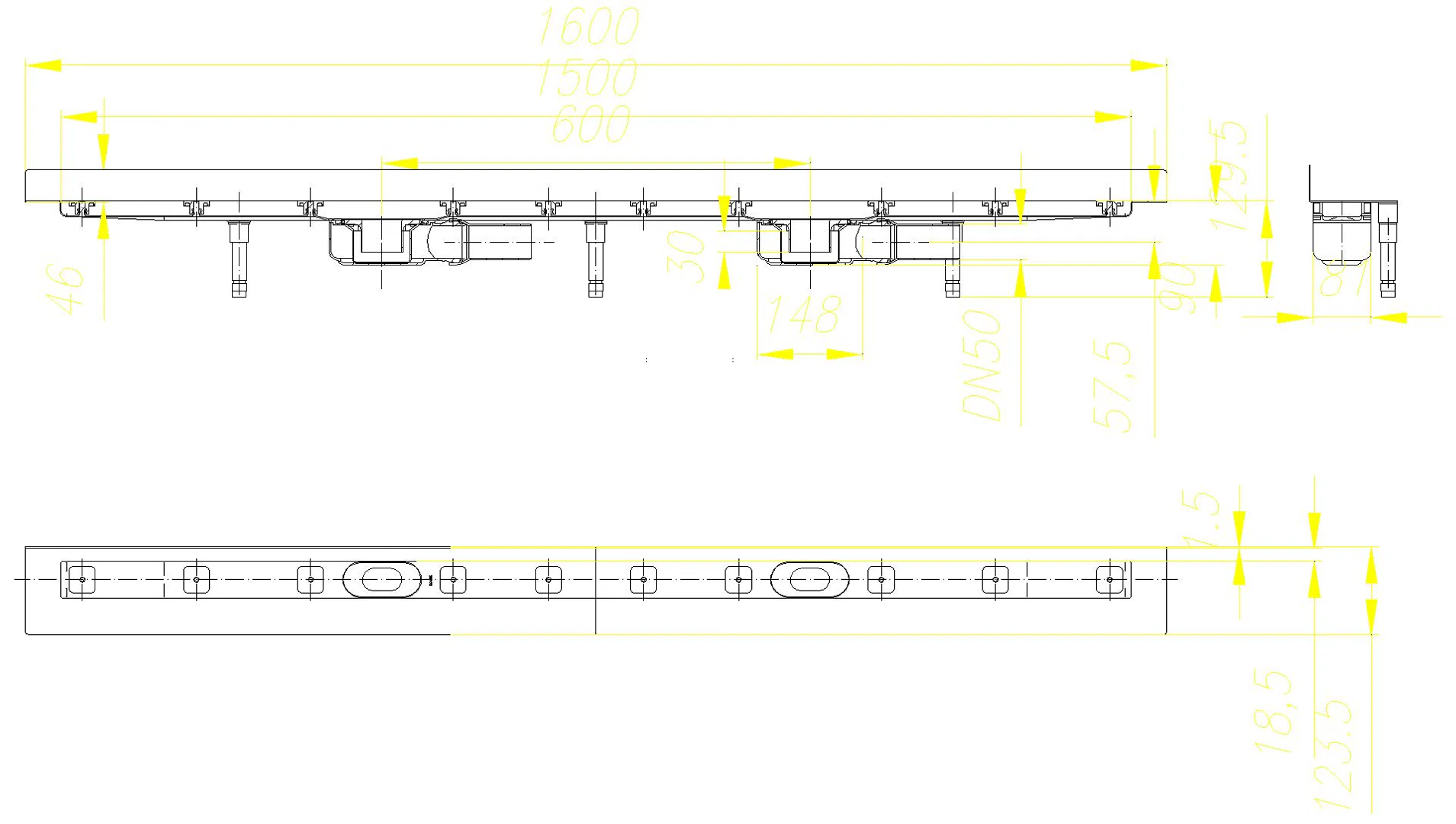 DALLMER Duschrinne CeraLine Plan W Duo 1500 mm, DN 50