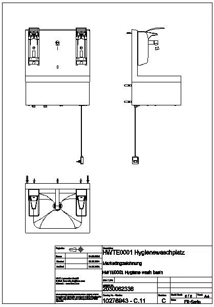 Hygienewaschplatz, elek., Edelstahl, AP, Thermostat, 550x650x425 mm, 230 VAC, HWTE0001