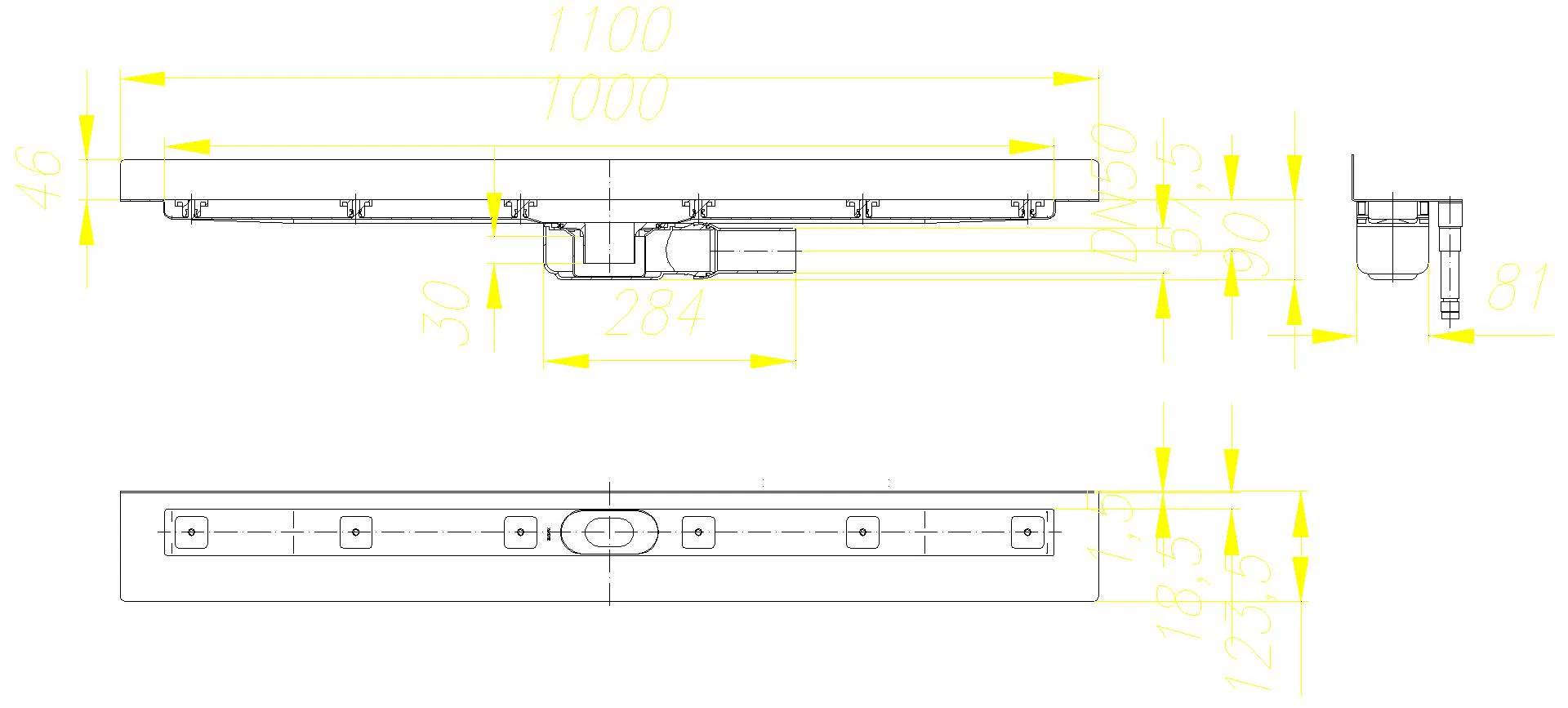 DALLMER Duschrinne CeraLine PLAN W 1000 mm, DN 50