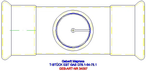 GE Mapress Edelstahl T-Stück reduziert (Gas) d76,1-54-76,1_34097_G