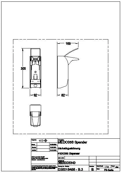 Spender, MEDCARE, Edelstahl, AP, 82x305x169 mm, f. 500ml, Hebel 169 mm, MEDC05S