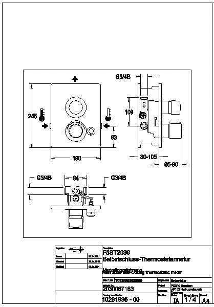 Duscharmatur, F5, hydr., Thermostat, UP, F-Set, Hygieneoption, 2xBypass, ABE, F5ST2036