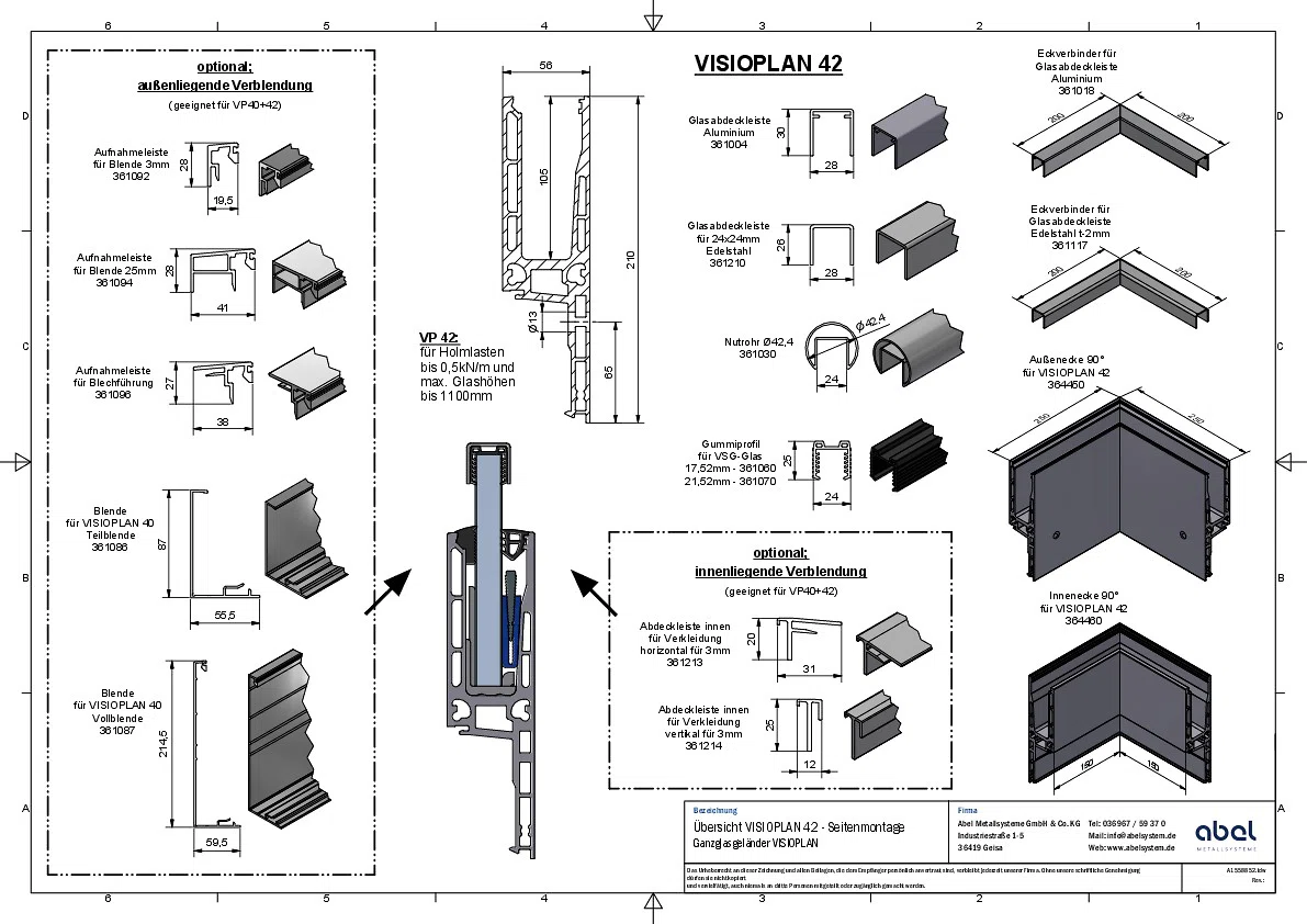 VISIOPLAN 42, Ganzglasgeländer - Seitenmontage