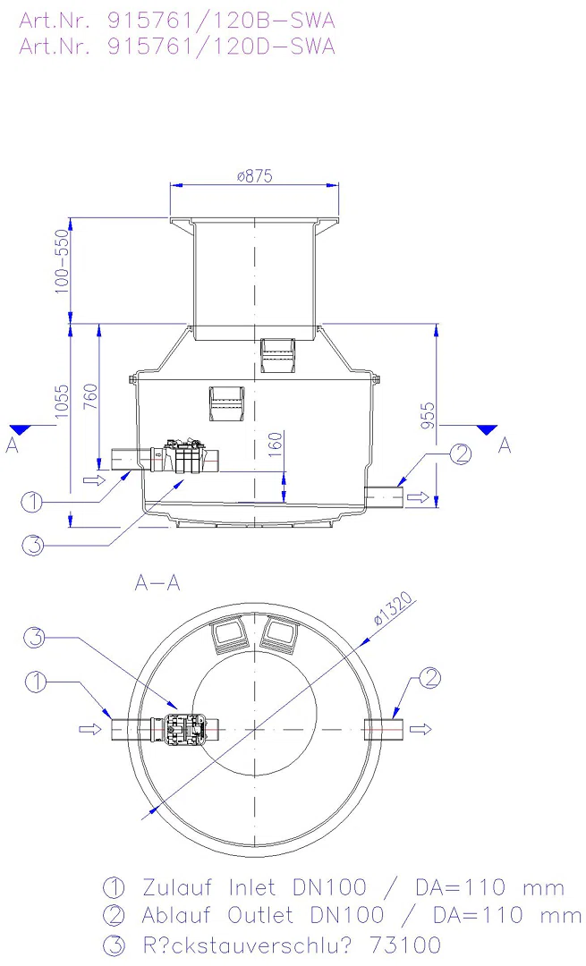 KESSEL-Probenahmeschacht DN 100, mit Staufix SWA, Klasse D