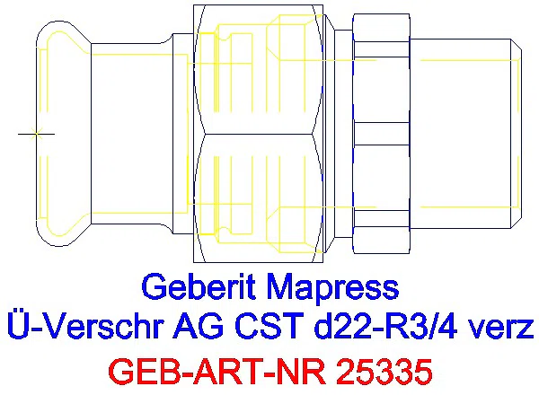 GE Mapress C-Stahl Übergangs- verschraubung mit AG d22-R3/4 verzinkt_25335_G