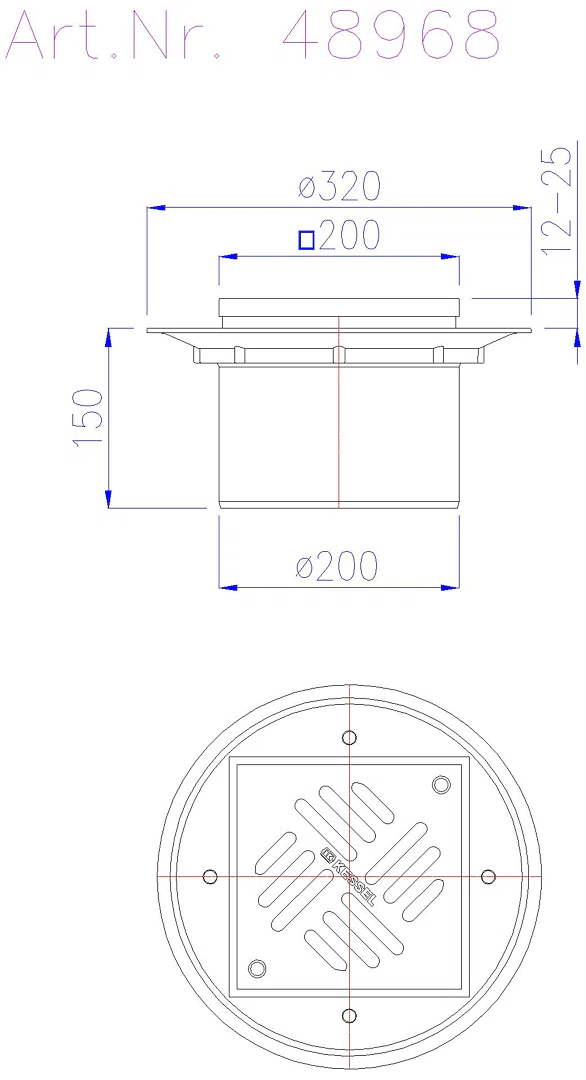 KESSEL-Dünnbettaufsatz Schlitzrost 200x200 Edst.