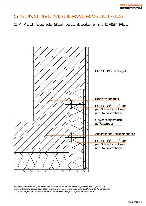 Auskragende Bauteile mit POROTON®-DRS® Plus