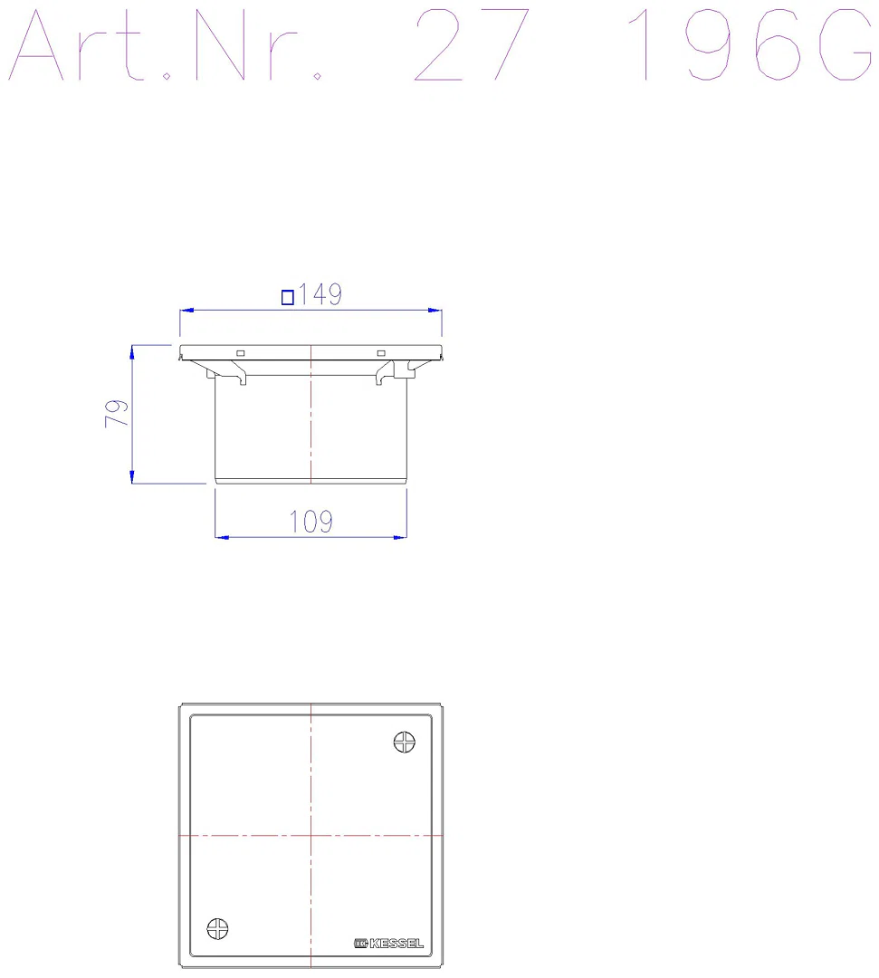 KESSEL-Aufsatzstück System 100 geschl. Abdeckpl., 150x150, Rahmen V2A