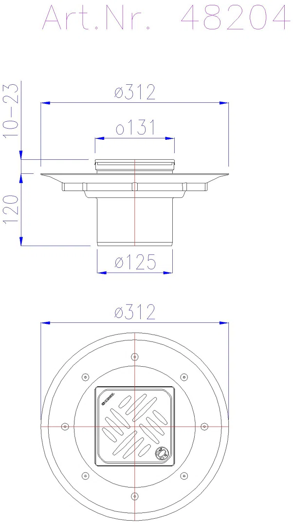 KESSEL-Dünnbettaufsatzstück aus ABS, Rost Kessel 120x120, V4A, L15