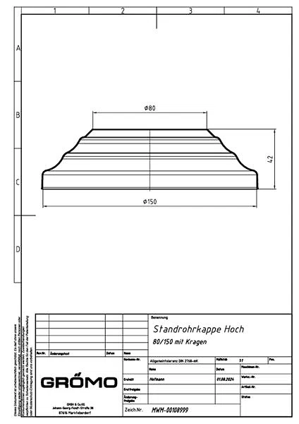 Alu Standrohrkappe ø80/150 hoch, #Art.Nr. 84832