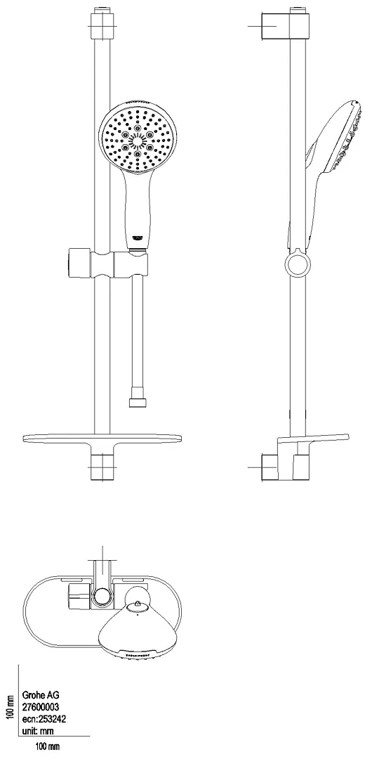 GROHE Brausestangenset Tempesta 110 27600_3 600mm 3 Strahl Ablage 7,4l chrom
