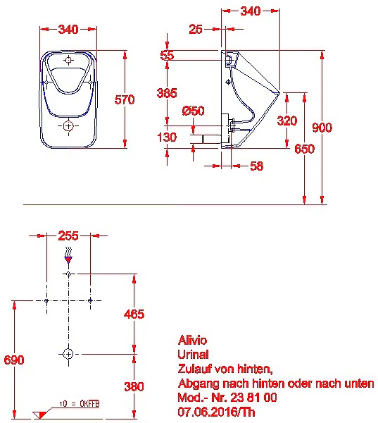 Alivio Urinal, Zulauf von hinten Abgang nach hinten oder unten_kgv_Alivio_238100