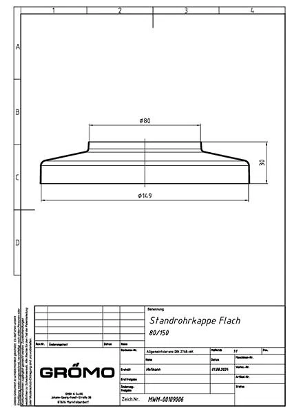 Kupfer Standrohrkappe ø80 /150 flach, #Art.Nr. 60711
