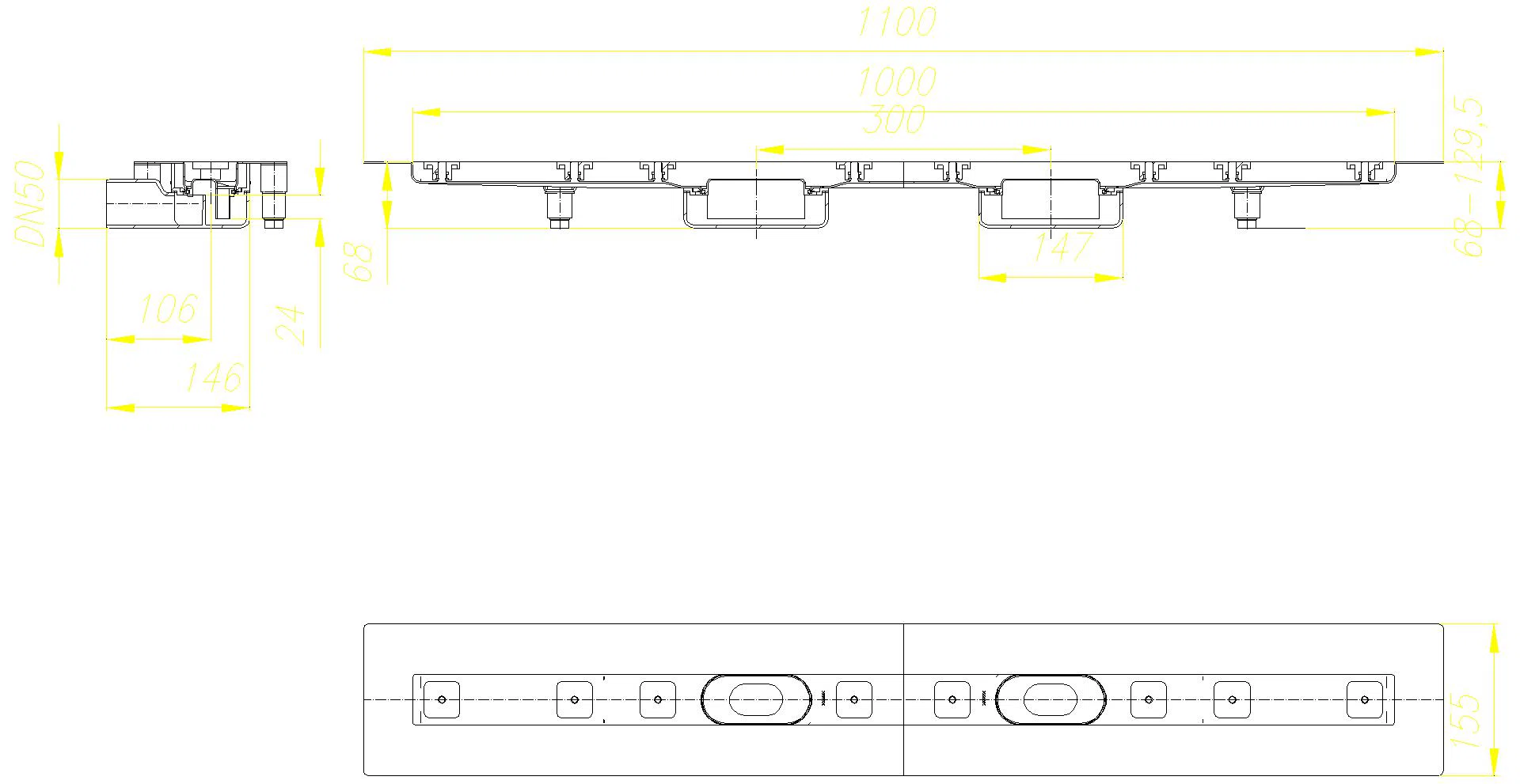 DALLMER Duschrinne CeraLine Nano F Duo 1000 mm, DN 50
