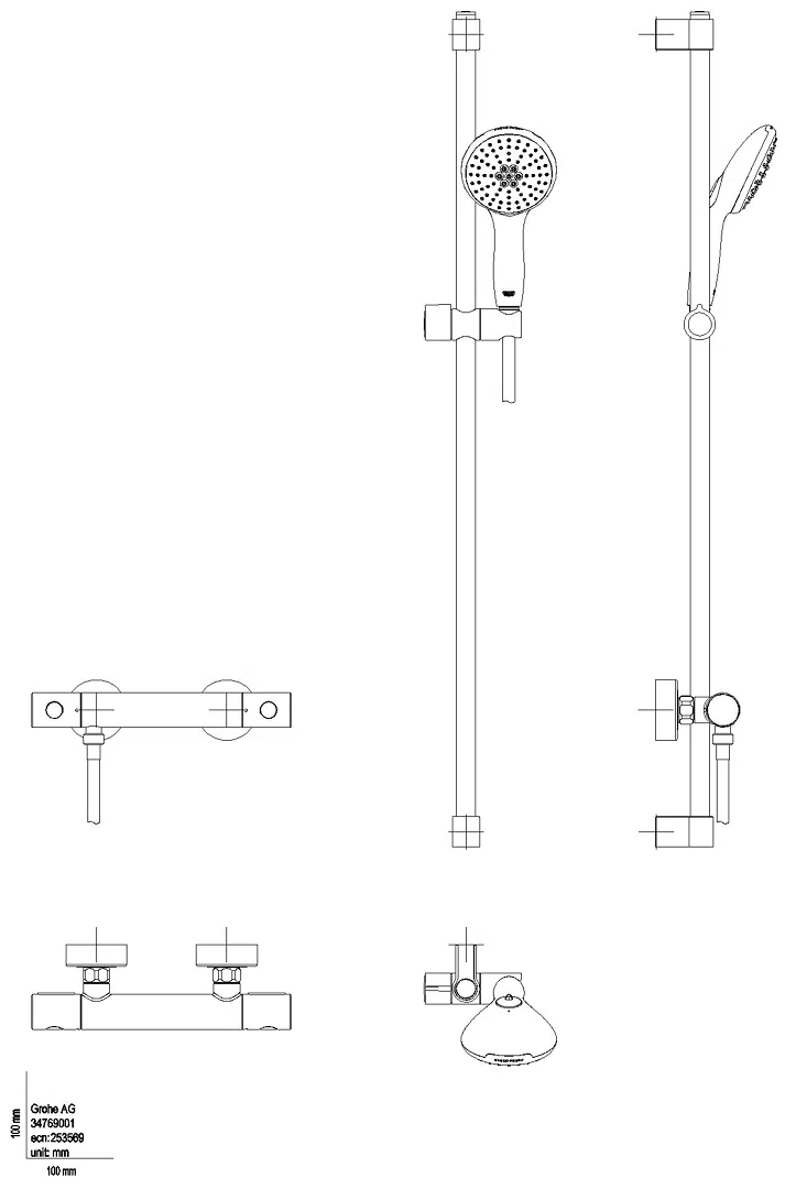 GROHE THM-Brausebatterie Grohtherm 800 C 34769_1 mit Brausegarnitur 900mm chrom
