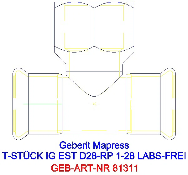 GE Mapress Edelstahl T-Stück mit IG (LABS-frei) d28-Rp1-28_81311_A