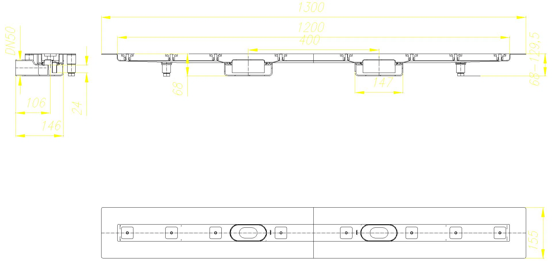 DALLMER Duschrinne CeraLine Nano F Duo 1200 mm, DN 50