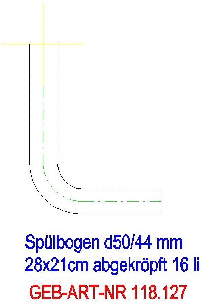 GE Spülbogen 90Gr 28x21 cm links gekröpft 16 cm weiß-alpin d50/44_118.127.11.1_L