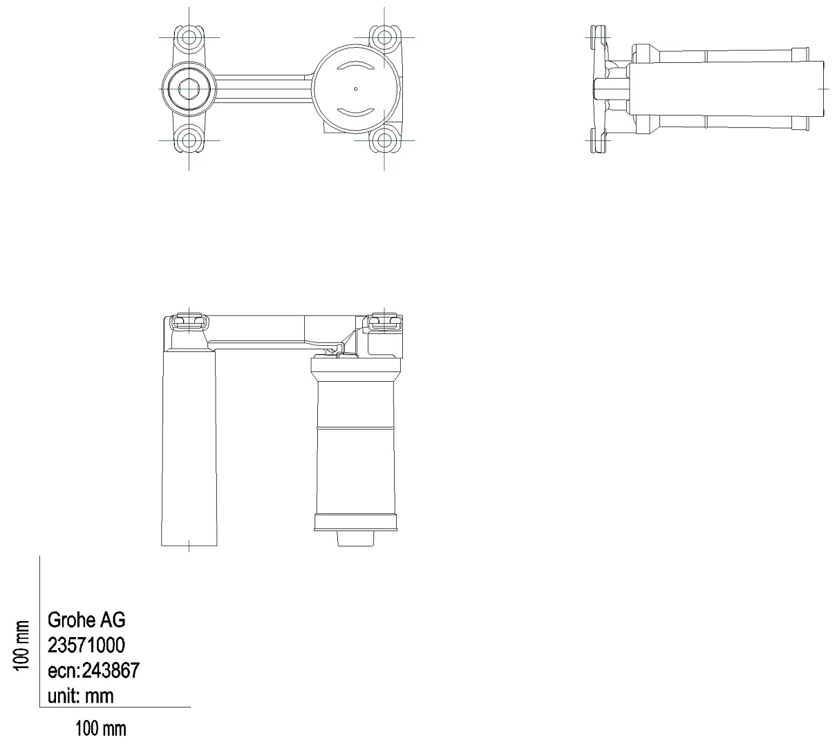 GROHE Universal-Einbaukörper 23571 für 2-Loch-WT-Wandbatterien