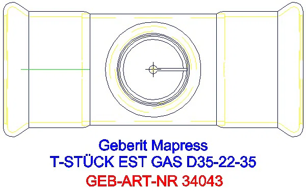GE Mapress Edelstahl T-Stück reduziert (Gas) d35-22-35_34043_G