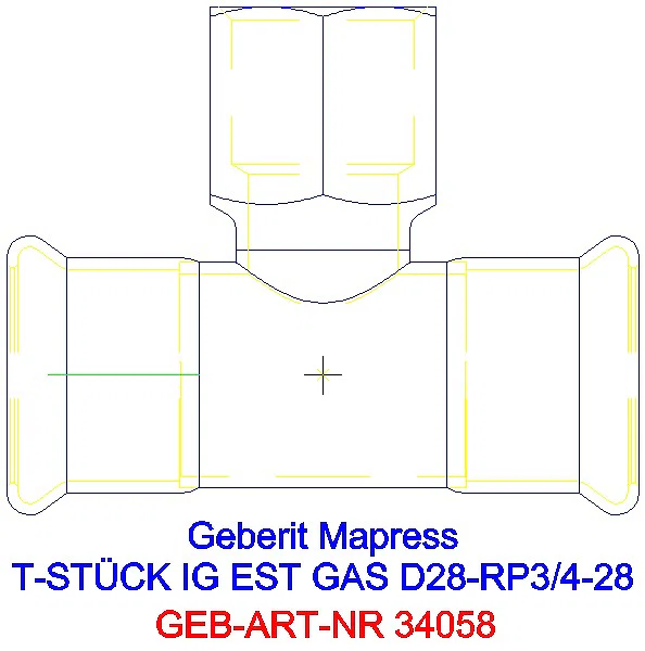 GE Mapress Edelstahl T-Stück mit IG (Gas) d28-Rp3/4-28_34058_A