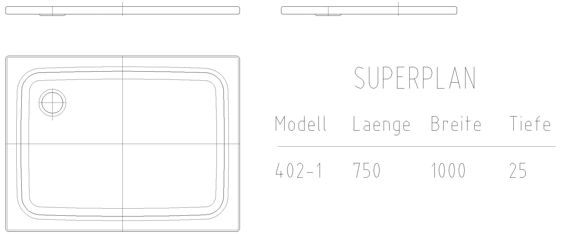 KALDEWEI SUPERPLAN CLASSIC Duschfläche, 750x1000x32 mm, Modell-Nr: 402-1