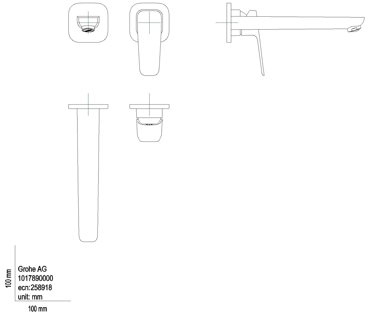 GROHE 2-Loch-WT-Wandbatt. Cubeo 101789 FMS für 23200003 Ausl. 230mm chrom