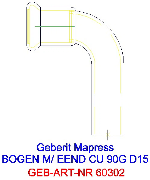 GE Mapress Kupfer Bogen 90Gr mit Einschubende d15_60302_A