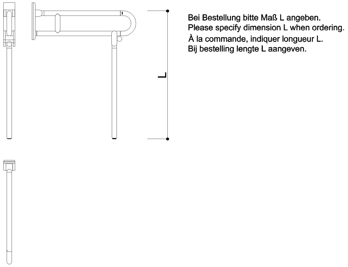 HEWI mobiler Stützklappgriff, matt, L:700mm, mit Bodenstütze lichtgrau