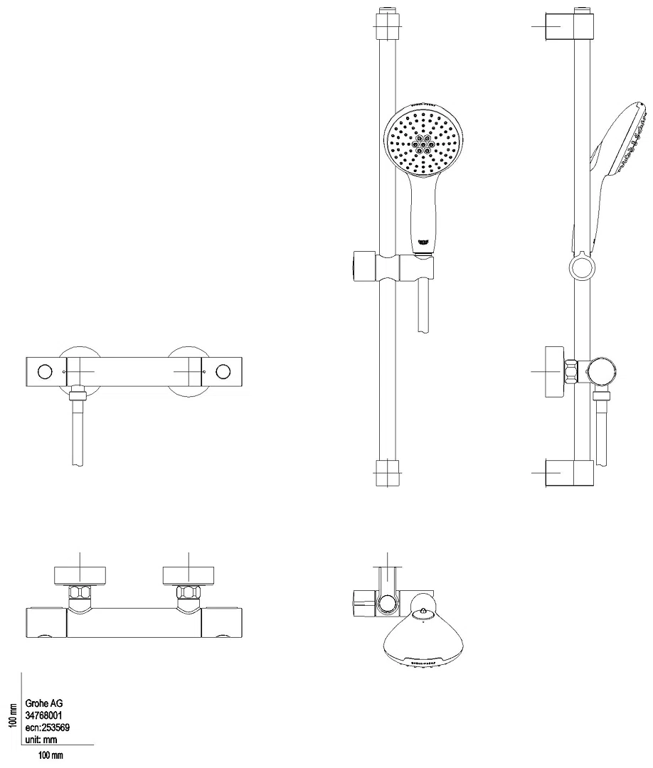 GROHE THM-Brausebatterie Grohtherm 800 C 34768_1 mit Brausegarnitur 600mm chrom