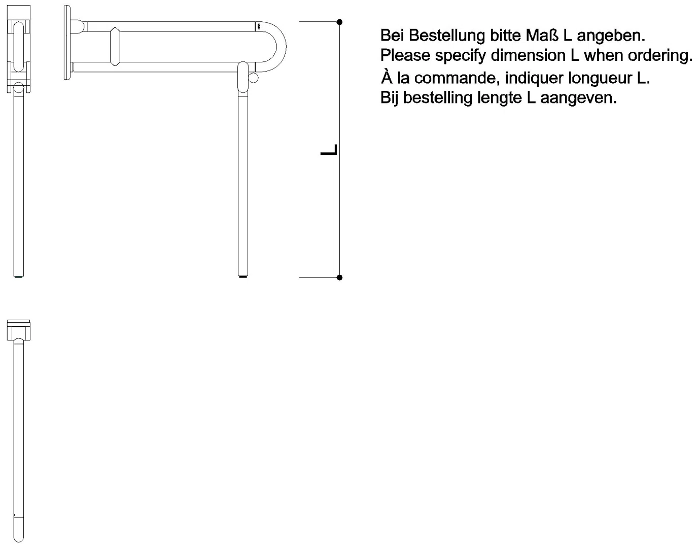 HEWI mobiler SK-Griff, drehbar, matt, L:750mm, mit Bodenstütze lichtgrau