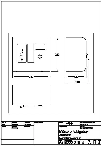 Münzkontaktgeber, AQUAPAY, AP, 2-31 Duschen, f. Wertmarke, 24 VDC, AQUA802