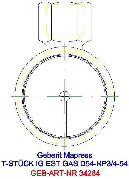 GE Mapress Edelstahl T-Stück mit IG (Gas) d54-Rp3/4-54_34264_L