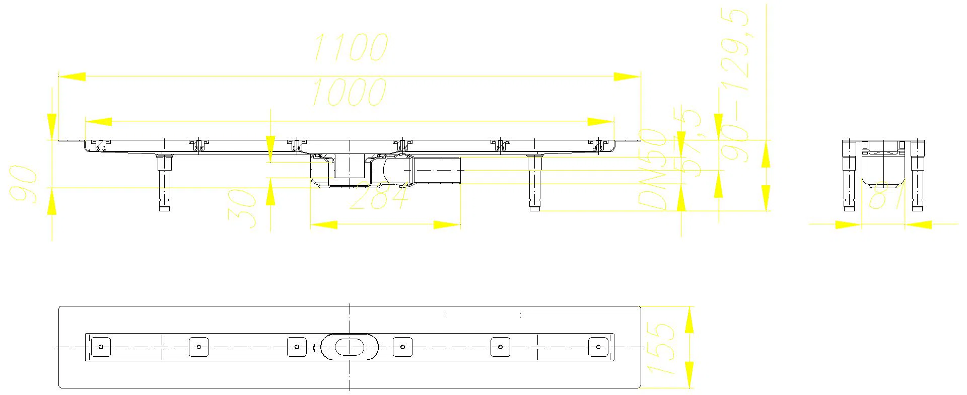 DALLMER Duschrinne CeraLine PLAN F 1000 mm, DN 50