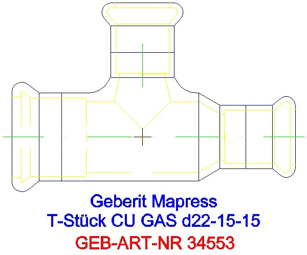 GE Mapress Kupfer T-Stück reduziert (Gas) d22-15-15_34553_A