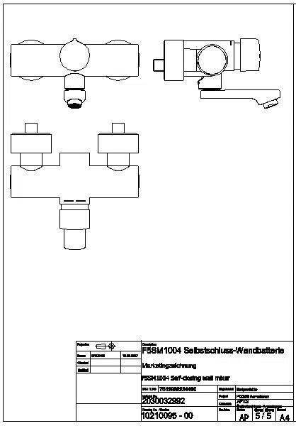 Wandbatterie, F5, hydr., Mischer, Schwenkauslauf, 195 mm, 6l, F5SM1004