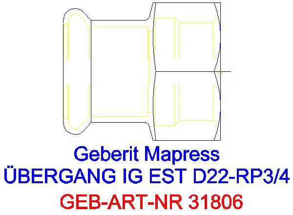 GE Mapress Edelstahl Übergang mit IG d22-Rp3/4_31806_A