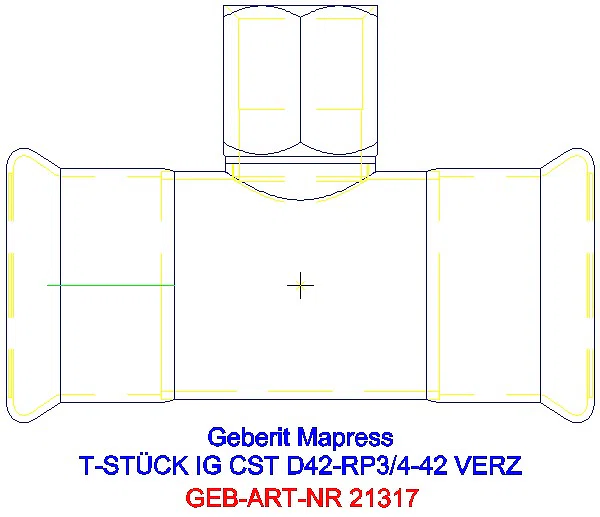 GE Mapress C-Stahl T-Stück mit IG d42-Rp3/4-42 verzinkt_21317_A