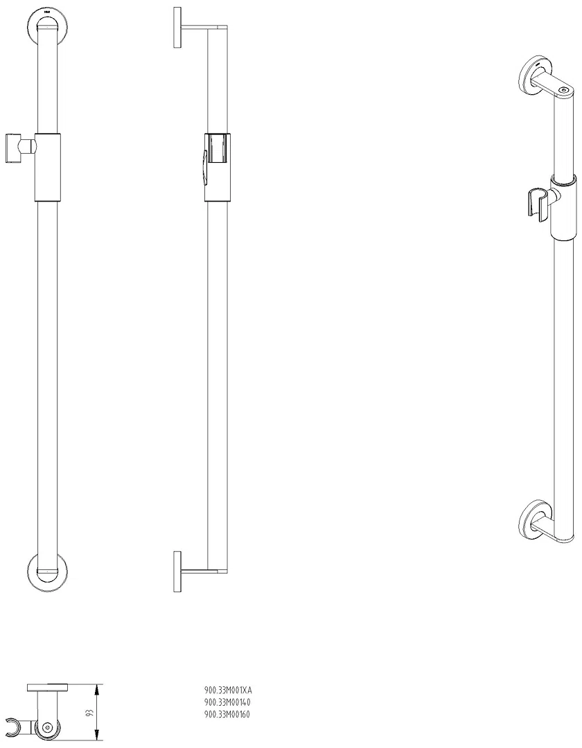HEWI Brausehalterstange, d:32, L:900, plvb, Br.H.mag. dgrau tiefmatt