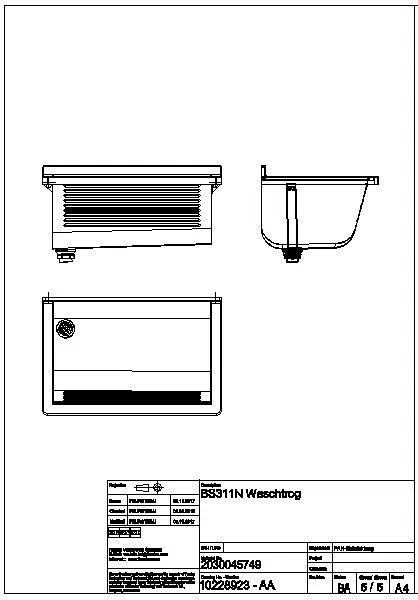 Waschtrog, SIRIUS, Edelstahl, 700x328x460 mm, Ablauf links, BS311N
